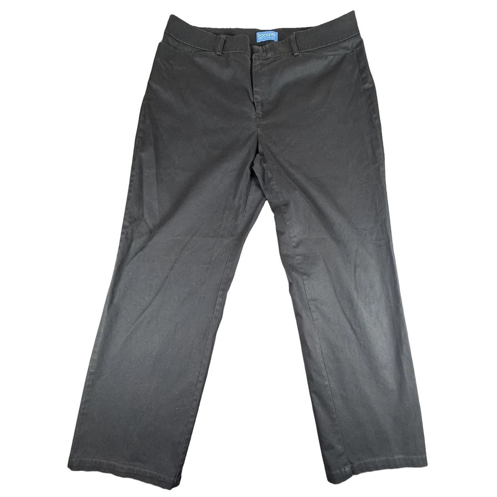 Dockers Pants Womens 14 Black Twill Straight Chino Metro Pant Stretch Workwear